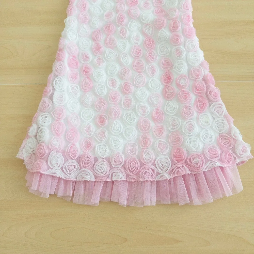 Jona Michelle Girls‎ Dress 4T Pink White 3D Rosette Tulle Ruffle Princess Dainty
